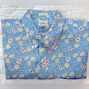 J.Crew Men’s XL Short-sleeve Linen Shirt, Susan Garden Blue Ivory Print